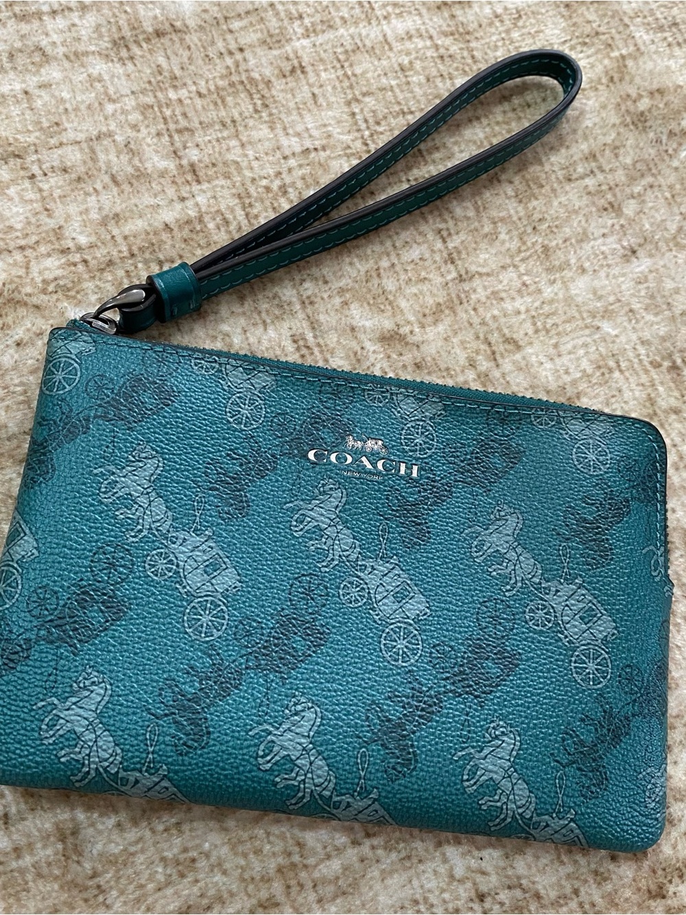 Coach Horse & Carriage Wristlet in Forest Green